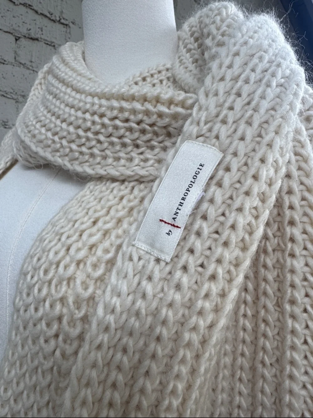 By Anthropologie Long Cardigan + Scarf Set Ivory Rainbow Fringe One Size